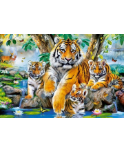 Пазл Семья тигров у ручья Кастор