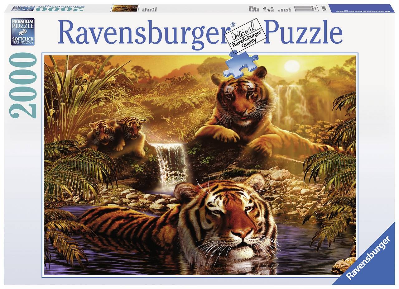 Игрушки, Пазл Тигры у водопада 2000 деталей RAVENSBURGER 653940, фото 1